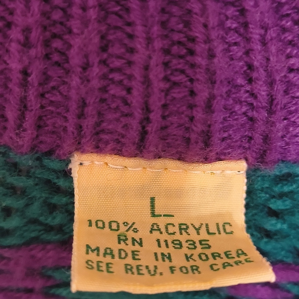 Vintage Chunky Know oversized Y2k Green and Purple Sweater Collegiate Preppy L - Picture 4 of 8
